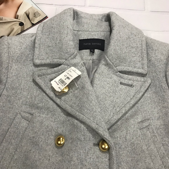 Harve Benard Wool pea coat jacket double breasted - Picture 3 of 8